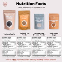 Four packages of different ingredients with nutrition facts displayed below each.