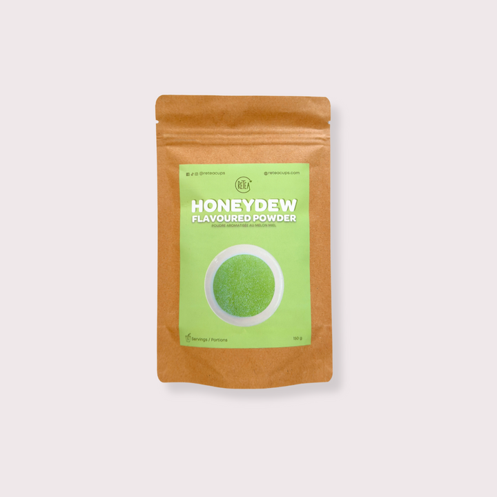 Honeydew flavored powder package on a white background
