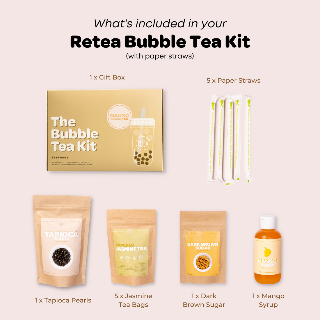 Bubble Tea Kit Gift Set Popping Boba, Bubble Tea Powder, Cups and Gift Bag Boba  Tea Gifts 6 Servings 