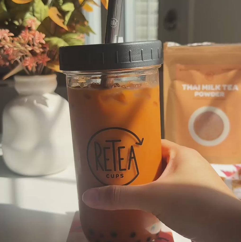 video showing how to make a thai milk tea with retea's tearista gift set, showcasing each product all the steps required.