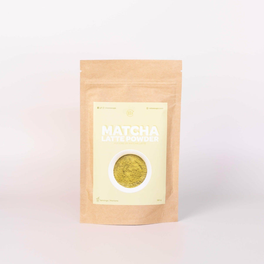 Recyclable paper packaging, green matcha latte powder product tag, 5 servings matcha milk bubble tea powder
