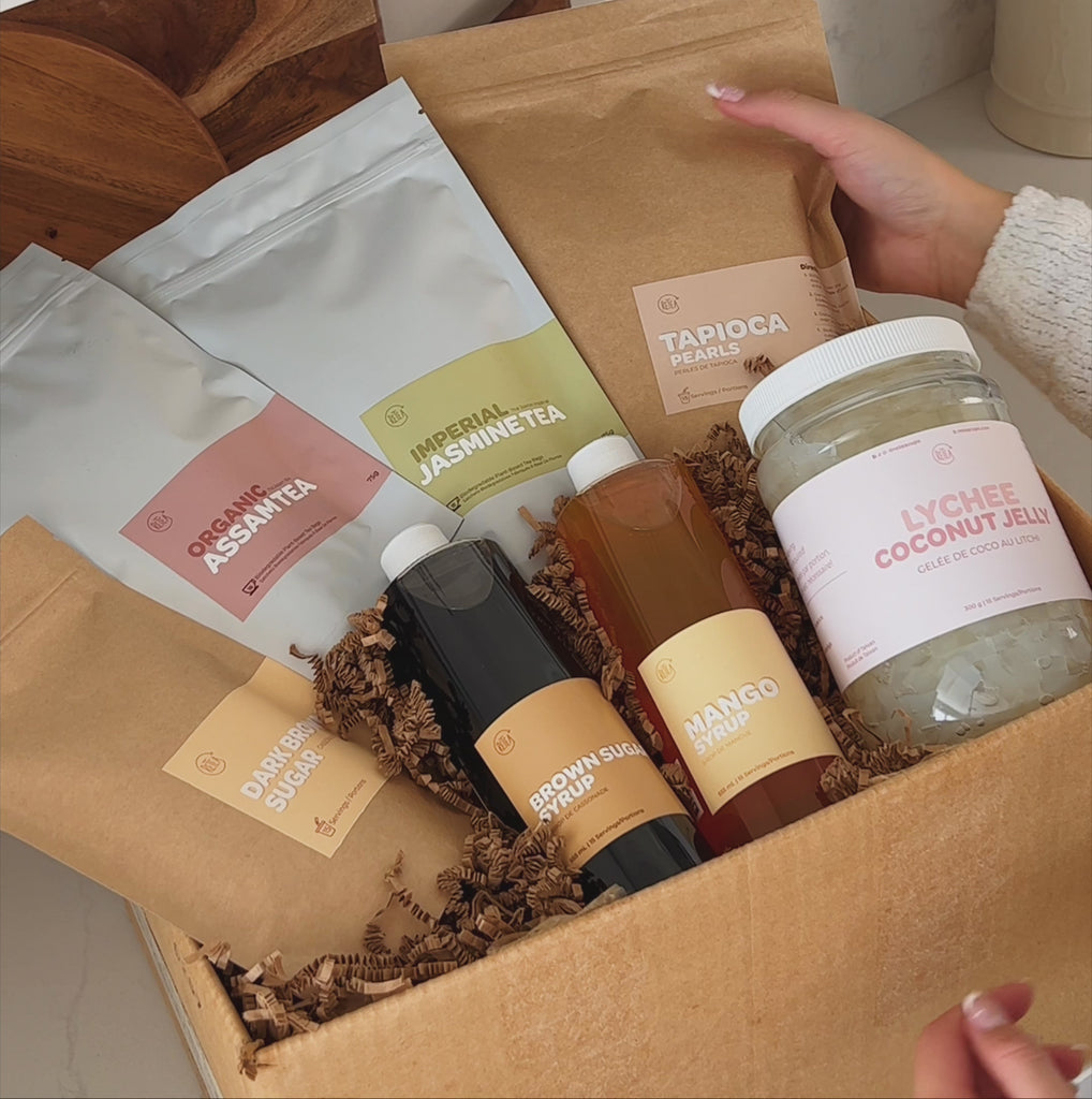 Unboxing party size bubble tea gift for holiday and christmas parties